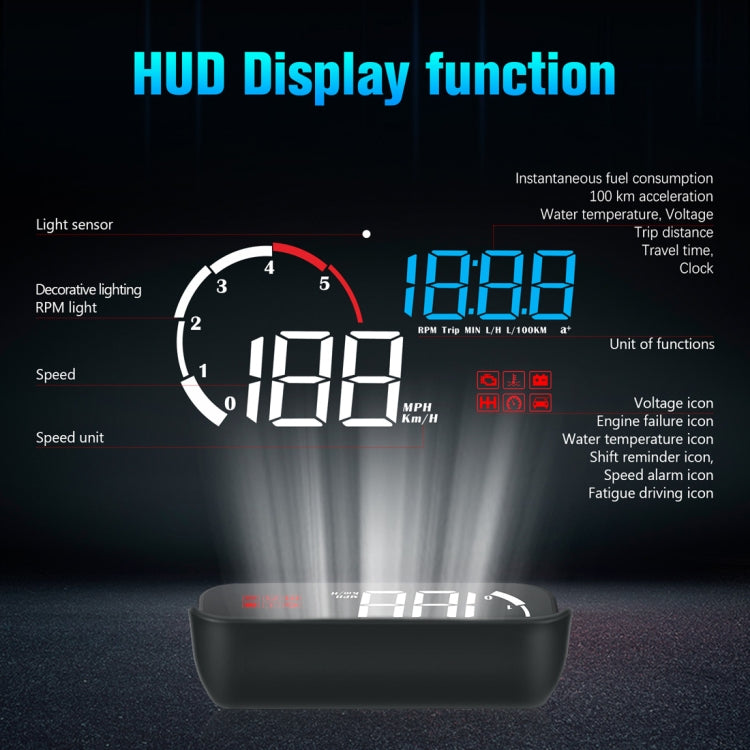 M10 3.5 inch Universal Car OBD2 HUD Vehicle-mounted Head Up Display (Blue) - Head Up Display System by buy2fix | Online Shopping UK | buy2fix