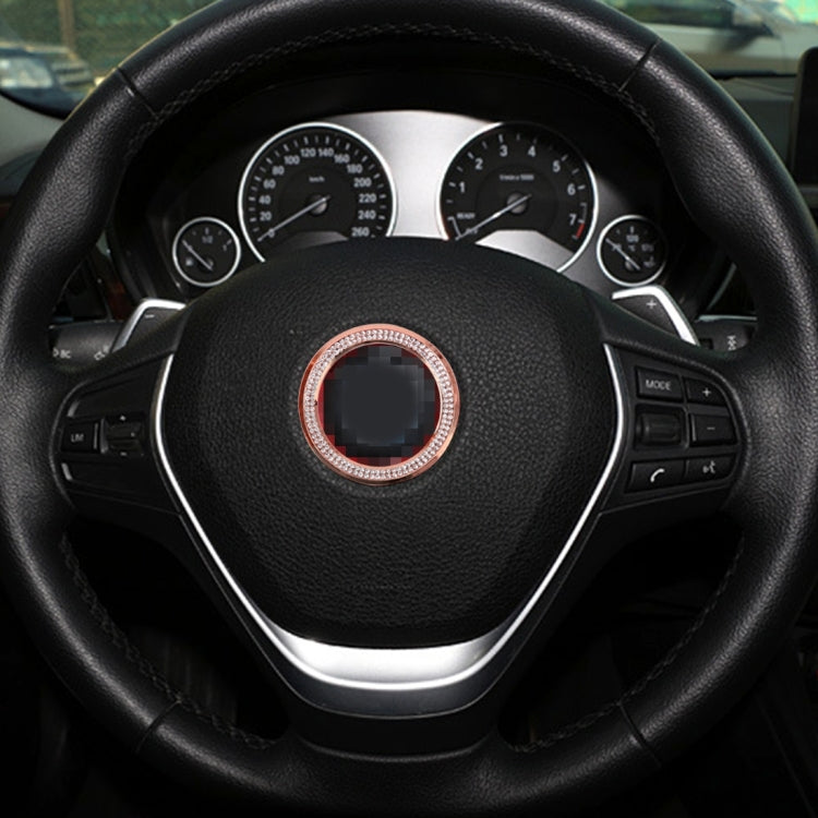 Car Aluminum Steering Wheel Decoration Ring with Diamonds For BMW(Rose Gold) by buy2fix
