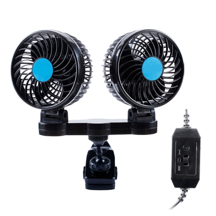 HUXIN HX-T605 7W 360 Degree Adjustable Rotation Clip Two Head Low Noise Mini Electric Car Fan with Gear Switch, DC12V - Heating & Fans by buy2fix | Online Shopping UK | buy2fix
