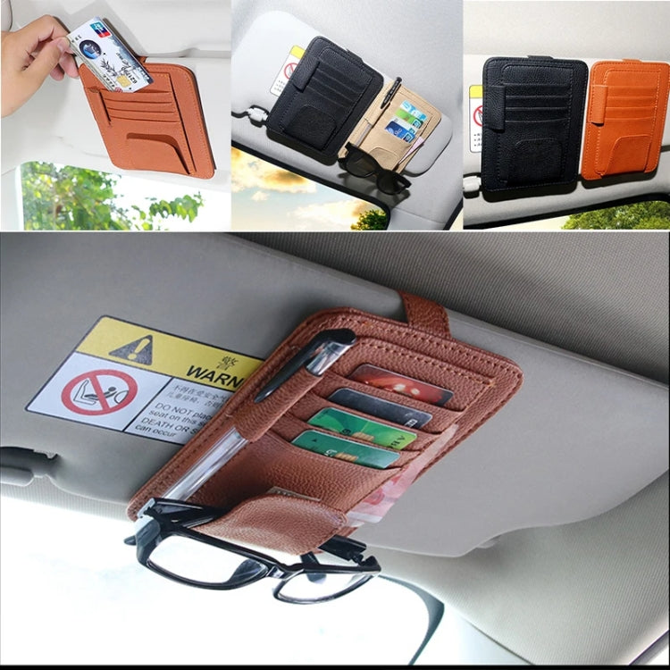 Multi-functional Auto Car Sun Visor Sunglass Holder Card Bill Ticket Storage Holder Pouch Bag(Khaki) by buy2fix