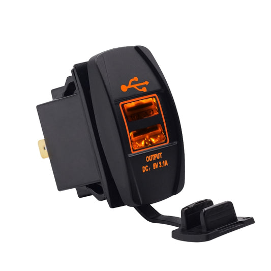 Car Waterproof Dual USB Charger DC12-24V 3.1A, with LED Indicator Light(Orange Light) - Car Charger by buy2fix | Online Shopping UK | buy2fix
