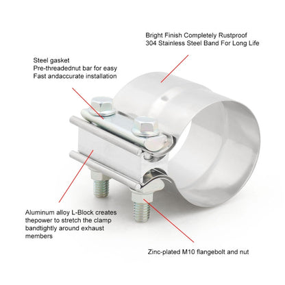 2.25 inch Car Turbo Exhaust Downpipe Stainless Steel Lap Joint Band Clamp - In Car by buy2fix | Online Shopping UK | buy2fix