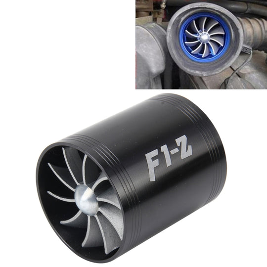 F1-Z Auto-Edelstahl-Universal-Kompressor Dual-Doppelturbinen-Lufteinlass-Kraftstoffsparer-Turbo-Ladegerät-Lüfter-Set (schwarz)