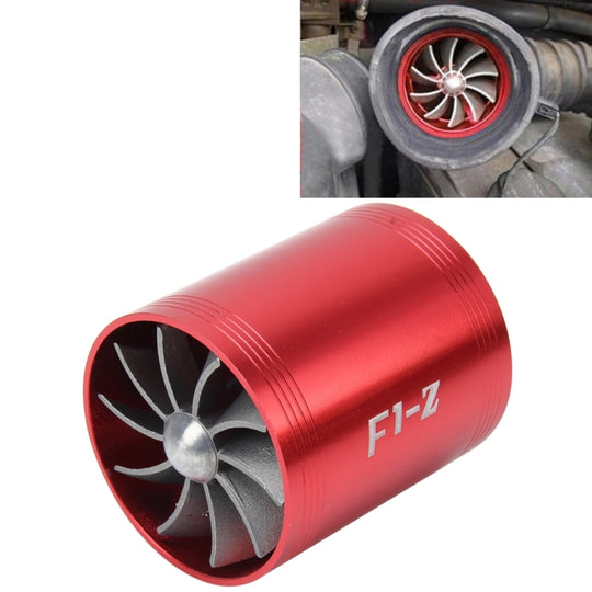 F1-Z Auto-Edelstahl-Universal-Kompressor Dual-Doppelturbinen-Lufteinlass-Kraftstoffsparer-Turbo-Ladegerät-Lüfter-Set (rot)