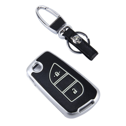 Car Auto PU Leather Intelligence Two Buttons Luminous Effect Key Ring Protection Cover for 2014 Version RAV4 2015 Version Highlander(Silver) by buy2fix