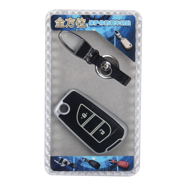 Car Auto PU Leather Intelligence Two Buttons Luminous Effect Key Ring Protection Cover for 2014 Version RAV4 2015 Version Highlander(Silver) by buy2fix