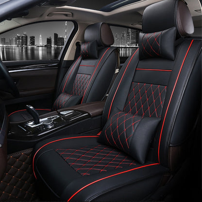 Car Leather Full Coverage Seat Cushion Cover, Luxury Version,Only One Front Seat(Black Red) by buy2fix