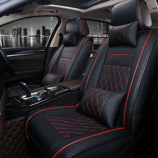 Car Leather Full Coverage Seat Cushion Cover, Luxury Version,Only One Front Seat(Black Red) by buy2fix