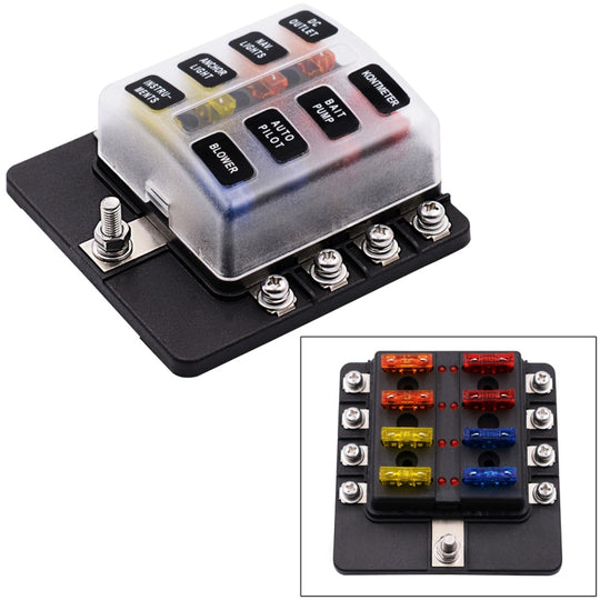 1 in 8 Sicherungskasten mit Schraubklemmenabschnitt Sicherungshalter-Kits mit LED-Warnanzeige für Auto, Auto, LKW, Boot