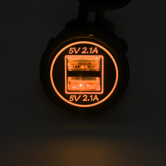 Universal Car Charger 2 Port Power Socket Power Dual USB Charger 5V 4.2A IP66 with Aperture(Orange Light) by buy2fix