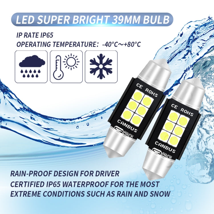 2 PCS 39mm DC12V-24V 3W 6000K 660LM 6LEDs SMD-3030 Car Reading Lamp / License Plate Light - In Car by buy2fix | Online Shopping UK | buy2fix