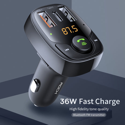ROCK B301 Dual USB + PD Bluetooth 5.0 FM Transmitter & Car Charger, Support TF Card / U-disk(Black) by ROCK