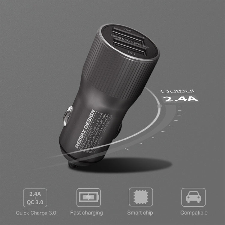 REMAX RCC221 Retour Series QC3.0 Dual USB Car Charger(Black) - In Car by REMAX | Online Shopping UK | buy2fix