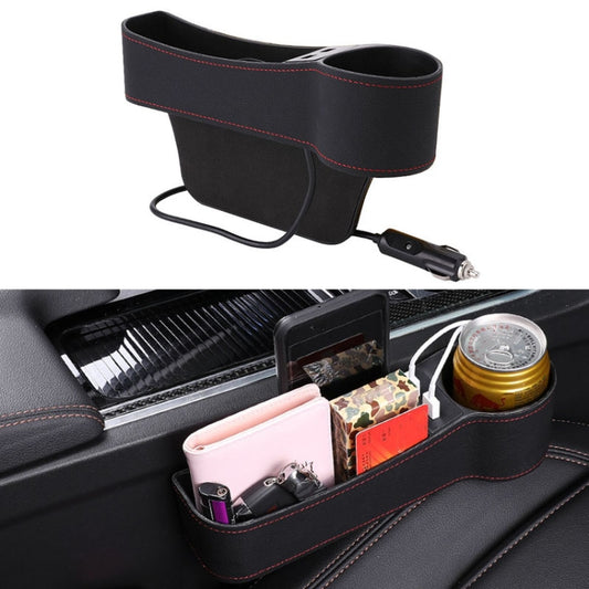 Car Multi-functional Co-pilot Seat Console PU Leather Box Cigarette Lighter Charging Pocket Cup Holder Seat Gap Side Storage Box (Black) by buy2fix