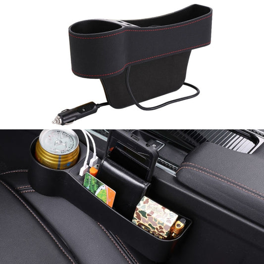 Car Multi-functional Driver Seat Console PU Leather Box Cigarette Lighter Charging Pocket Cup Holder Seat Gap Side Storage Box(Black) by buy2fix