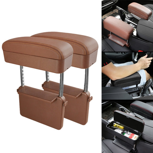 2 PCS Universal Car PU Leather Wrapped Armrest Box Cushion Car Armrest Box Mat with Storage Box (Brown) by buy2fix