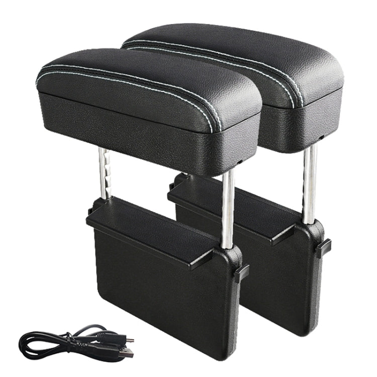 2 PCS Universal Car Wireless Qi Standard Charger PU Leather Wrapped Armrest Box Cushion Car Armrest Box Mat with Storage Box (Black White) by buy2fix
