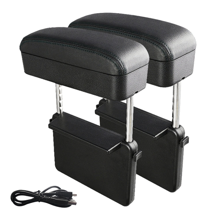 2 PCS Universal Car Wireless Qi Standard Charger PU Leather Wrapped Armrest Box Cushion Car Armrest Box Mat with Storage Box (Black) by buy2fix