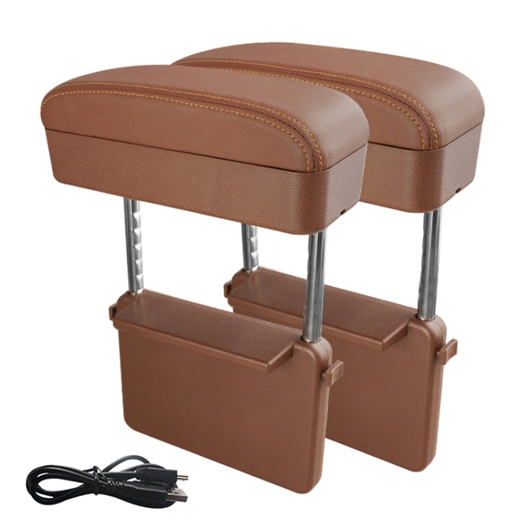 2 PCS Universal Car Wireless Qi Standard Charger PU Leather Wrapped Armrest Box Cushion Car Armrest Box Mat with Storage Box (Brown) by buy2fix