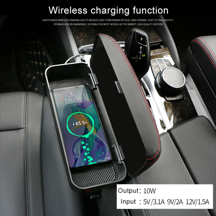 2 PCS Universal Car Wireless Qi Standard Charger PU Leather Wrapped Armrest Box Cushion Car Armrest Box Mat with Storage Box (Brown) by buy2fix