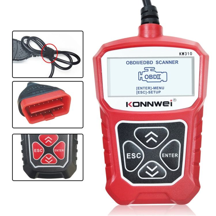 KONNWEI KW310 OBD Car Fault Detector Code Reader ELM327 OBD2 Scanner Diagnostic Tool(Red) - In Car by KONNWEI | Online Shopping UK | buy2fix