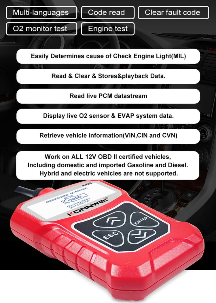 KONNWEI KW310 OBD Car Fault Detector Code Reader ELM327 OBD2 Scanner Diagnostic Tool(Red) - In Car by KONNWEI | Online Shopping UK | buy2fix