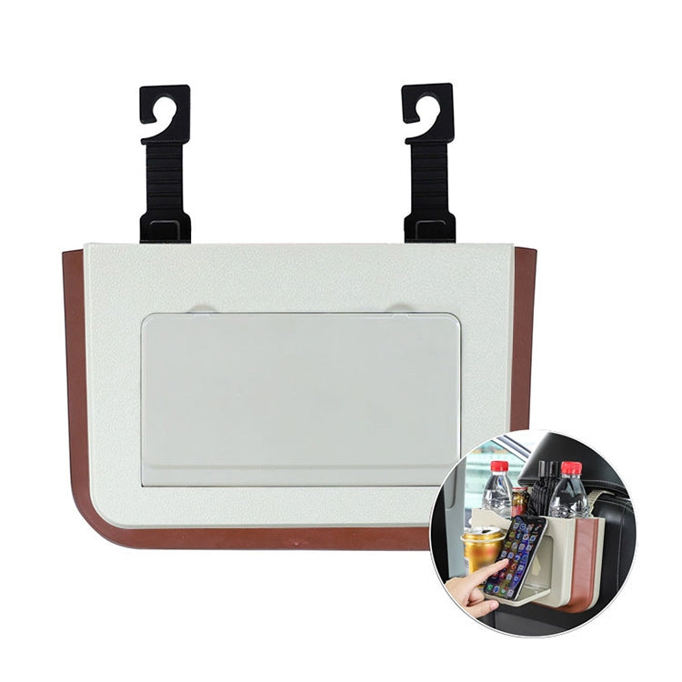 929 Car Foldable Hanging Trash Can Storage Bin with Small Table (Beige) by buy2fix