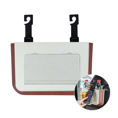 929 Car Foldable Hanging Trash Can Storage Bin with Small Table (Beige) by buy2fix