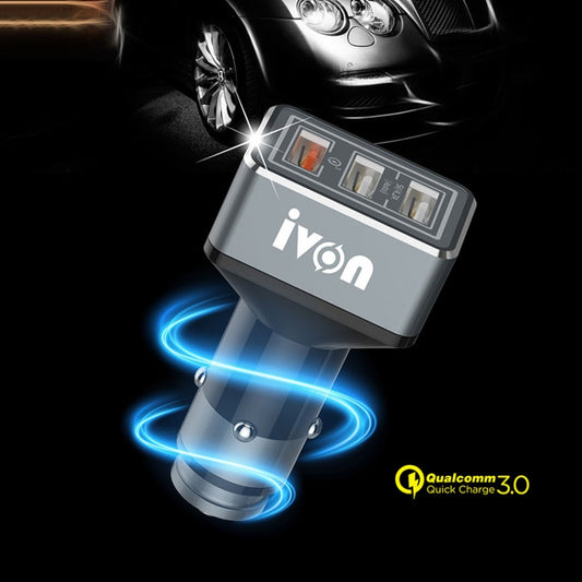 IVON CC36 39W 7.2A QC 3.0 USB + Dual USB Car Charger with Ambient Light by IVON