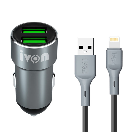 Ivon CC38 2.4A double chargeur de voiture USB + 1 m USB vers 8 broches câble de données de charge rapide