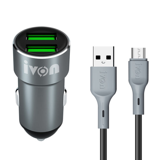 Ivon CC38 2.4A double chargeur de voiture USB + 1 m USB vers micro USB câble de données de charge rapide