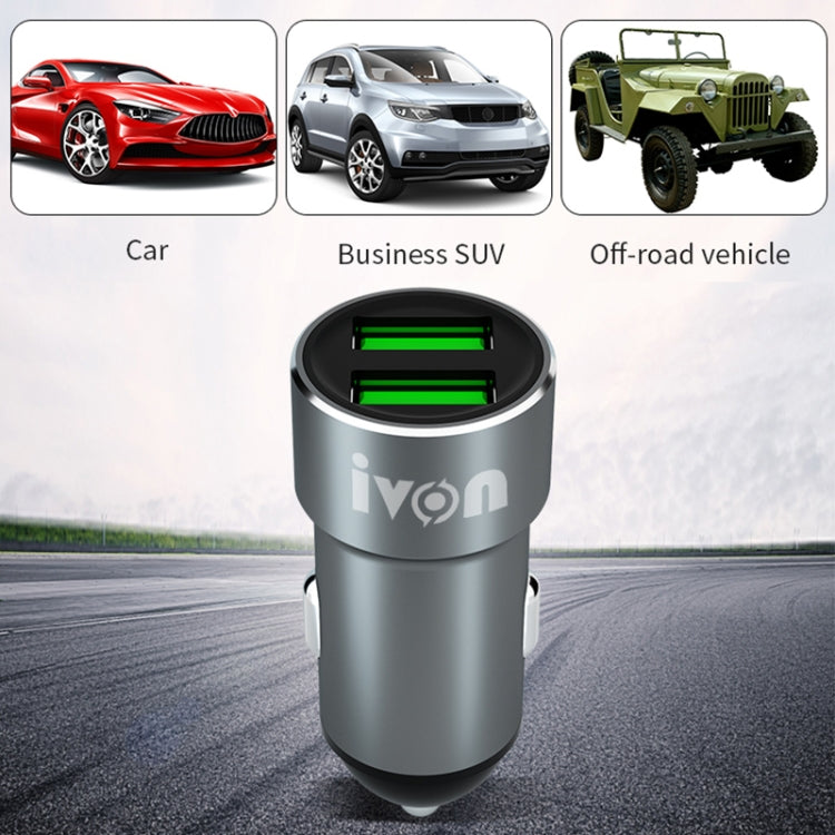 IVON CC38 2.4A Dual USB Car Charger + 1m USB to Micro USB Fast Charge Data Cable Set - In Car by IVON | Online Shopping UK | buy2fix