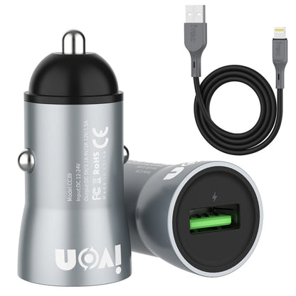 IVON CC39 18W 3.1A QC 3.0 USB Car Charger + 1m USB to 8 Pin Fast Charge Data Cable Set - In Car by IVON | Online Shopping UK | buy2fix