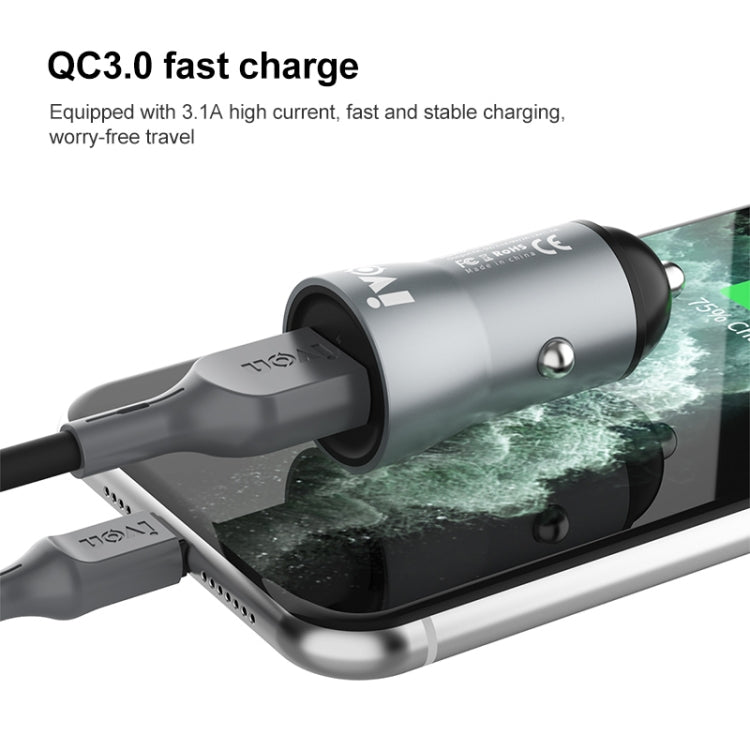 IVON CC39 18W 3.1A QC 3.0 USB Car Charger + 1m USB to 8 Pin Fast Charge Data Cable Set - In Car by IVON | Online Shopping UK | buy2fix