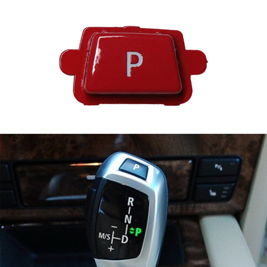 Auto Schalthebel Auto Parkknopf Buchstabe P Kappe für BMW X5 X6 2007–2013, Linksfahren (Rot)