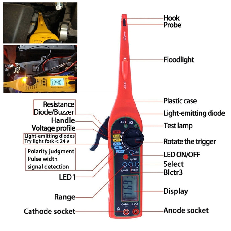 MS8211 Car Electric Circuit Tester (Red) - In Car by buy2fix | Online Shopping UK | buy2fix