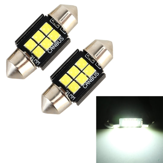 2 PCS 31mm DC12V / 2.5W / 6000K / 170LM 6LEDs SMD-3030 Lampe de lecture de voiture Lumière de dôme