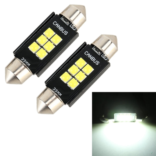 2 PCS 39mm DC12V / 2.5W / 6000K / 170LM 6LEDs SMD-3030 Lampe de lecture de voiture Lumière de dôme
