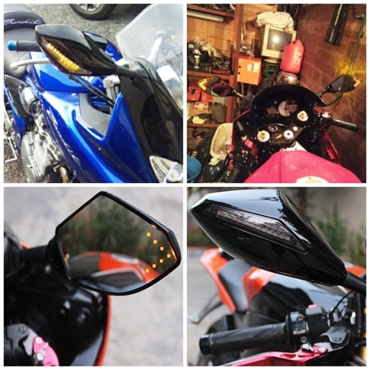 Motorcycle Modified Rear View Mirror Set with Light for Kawasaki (Carbon Fiber Black) by buy2fix