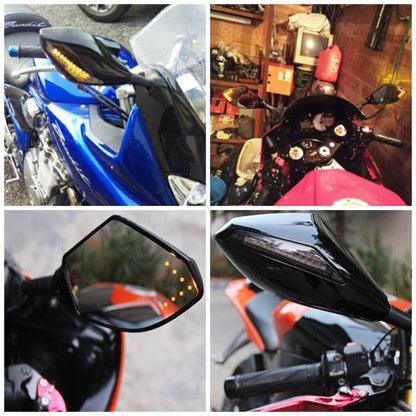 Motorcycle Modified Rear View Mirror Set with Light for Kawasaki (Carbon Fiber Black) by buy2fix