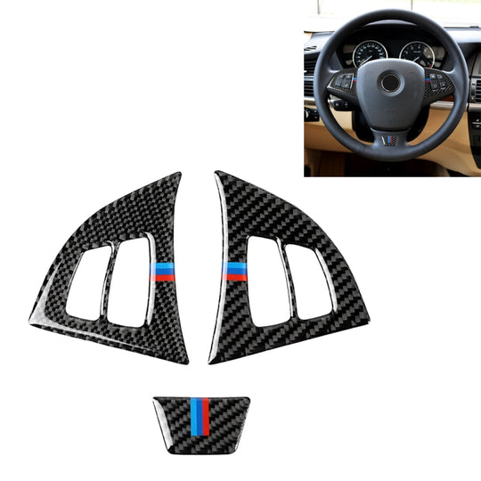 3 in 1 Car Carbon Fiber Tricolor Steering Wheel Button Decorative Sticker for BMW E70 2008-2013 X5, Left and Right Drive Universal