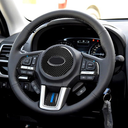 4 in 1 Car Carbon Fiber Blue Steering Wheel Button Decorative Sticker for Subaru Forester 2016-2018, Left and Right Drive Universal by buy2fix