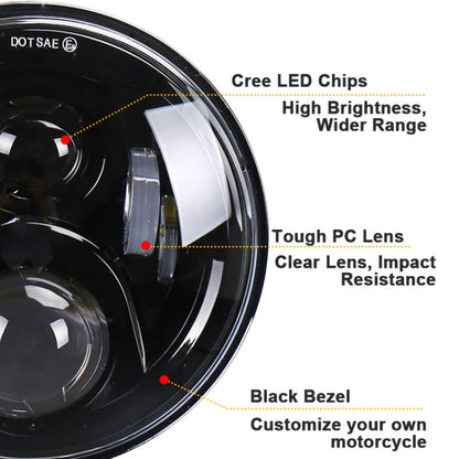 7 inch Round LED Motorcycle Headlight Modified Spotlight for Honda(Black) by buy2fix