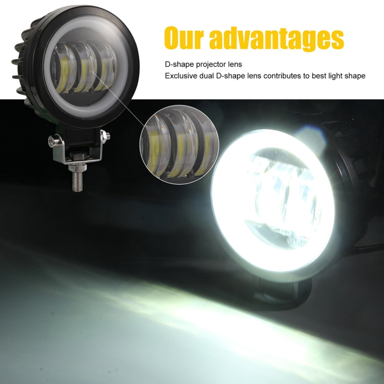 2 PCS Car 4 inch Round Spotlight Work Light with Angel Eyes (White Light) - In Car by buy2fix | Online Shopping UK | buy2fix