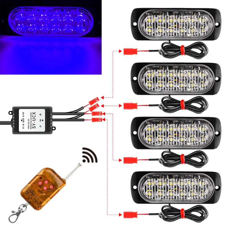 DC12V-24V / 18W 4 in 1 Front Grille Emergency Strobe Flash Warning Light Pickup 12LEDs Side Light Wireless Control 16 Modes (Blue Light) - In Car by buy2fix | Online Shopping UK | buy2fix