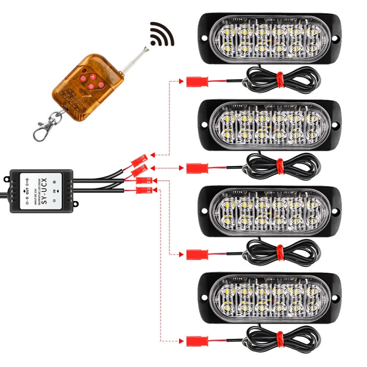 DC12V-24V / 18W 4 in 1 Front Grille Emergency Strobe Flash Warning Light Pickup 12LEDs Side Light Wireless Control 16 Modes (Red Light) - In Car by buy2fix | Online Shopping UK | buy2fix