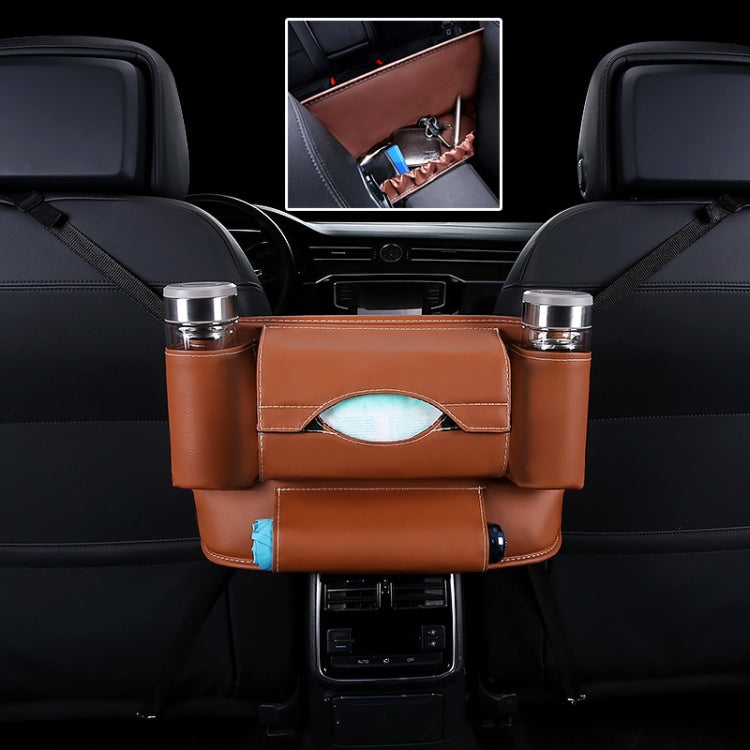Car Front Seat Hanging Bag Paper Towel / Water Cup Storage Bag(Brown) by buy2fix