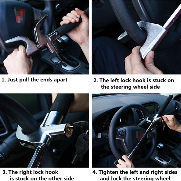 Car Adjustable Telescopic U Shape Steering Wheel Lock Anti-theft Cipher Lock with Safety Hammer by buy2fix