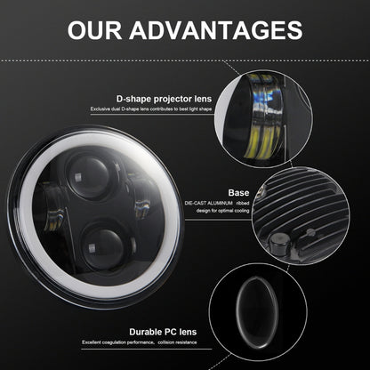 EagleVision DC9-30V 35W 6000K 4000LM 5.75 inch Round Motorcycle LED Headlight with Angel Eye for Harley-Davidson by buy2fix