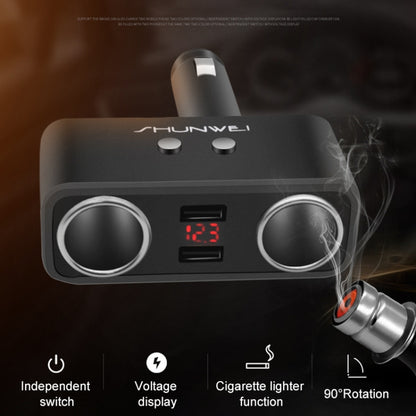 SHUNWEI SD-1925 120W 3A Car 2 in 1 Dual USB Charger 90 Degree Free Rotation Cigarette Lighter(Grey) -  by SHUNWEI | Online Shopping UK | buy2fix